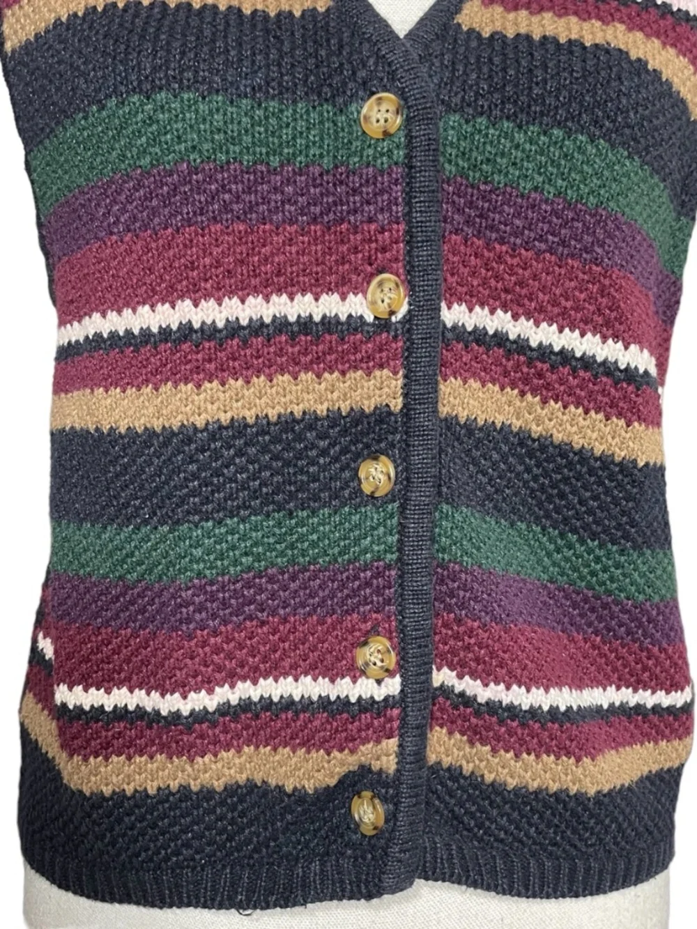 Cosby Striped Sweatervest L Muted Earthy Tones Rainbow V-Neck Button Cardigan